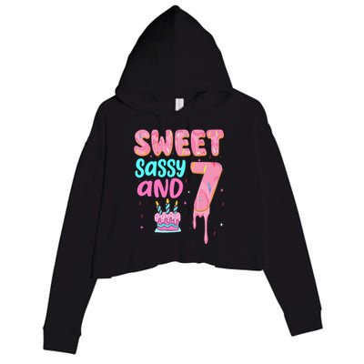 Sweet Sassy And Seven Birthday Girl Donut 7th Birthday Crop Fleece Hoodie