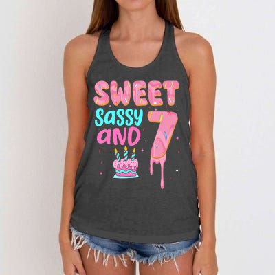 Sweet Sassy And Seven Birthday Girl Donut 7th Birthday Women's Knotted Racerback Tank