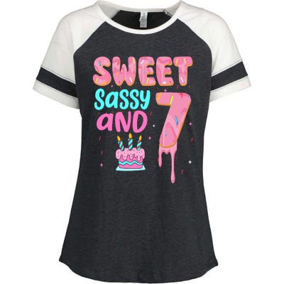 Sweet Sassy And Seven Birthday Girl Donut 7th Birthday Enza Ladies Jersey Colorblock Tee