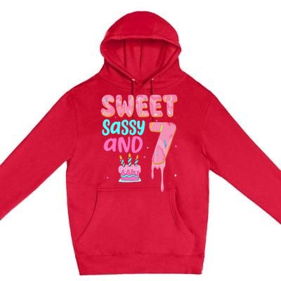 Sweet Sassy And Seven Birthday Girl Donut 7th Birthday Premium Pullover Hoodie