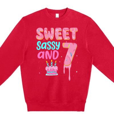 Sweet Sassy And Seven Birthday Girl Donut 7th Birthday Premium Crewneck Sweatshirt