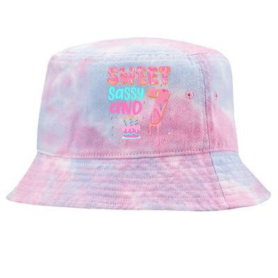 Sweet Sassy And Seven Birthday Girl Donut 7th Birthday Tie-Dyed Bucket Hat