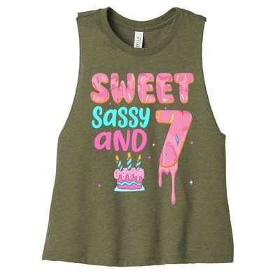 Sweet Sassy And Seven Birthday Girl Donut 7th Birthday Women's Racerback Cropped Tank