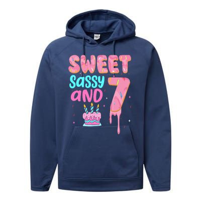 Sweet Sassy And Seven Birthday Girl Donut 7th Birthday Performance Fleece Hoodie