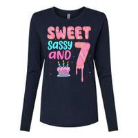 Sweet Sassy And Seven Birthday Girl Donut 7th Birthday Womens Cotton Relaxed Long Sleeve T-Shirt