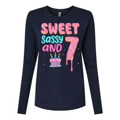 Sweet Sassy And Seven Birthday Girl Donut 7th Birthday Womens Cotton Relaxed Long Sleeve T-Shirt