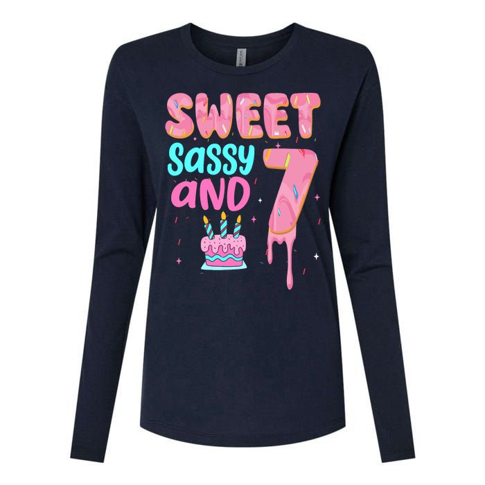 Sweet Sassy And Seven Birthday Girl Donut 7th Birthday Womens Cotton Relaxed Long Sleeve T-Shirt