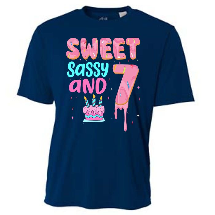 Sweet Sassy And Seven Birthday Girl Donut 7th Birthday Cooling Performance Crew T-Shirt