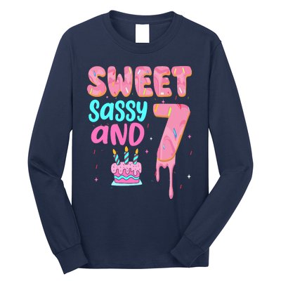 Sweet Sassy And Seven Birthday Girl Donut 7th Birthday Long Sleeve Shirt