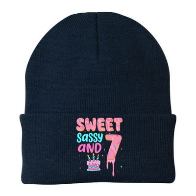 Sweet Sassy And Seven Birthday Girl Donut 7th Birthday Knit Cap Winter Beanie