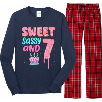 Sweet Sassy And Seven Birthday Girl Donut 7th Birthday Long Sleeve Pajama Set