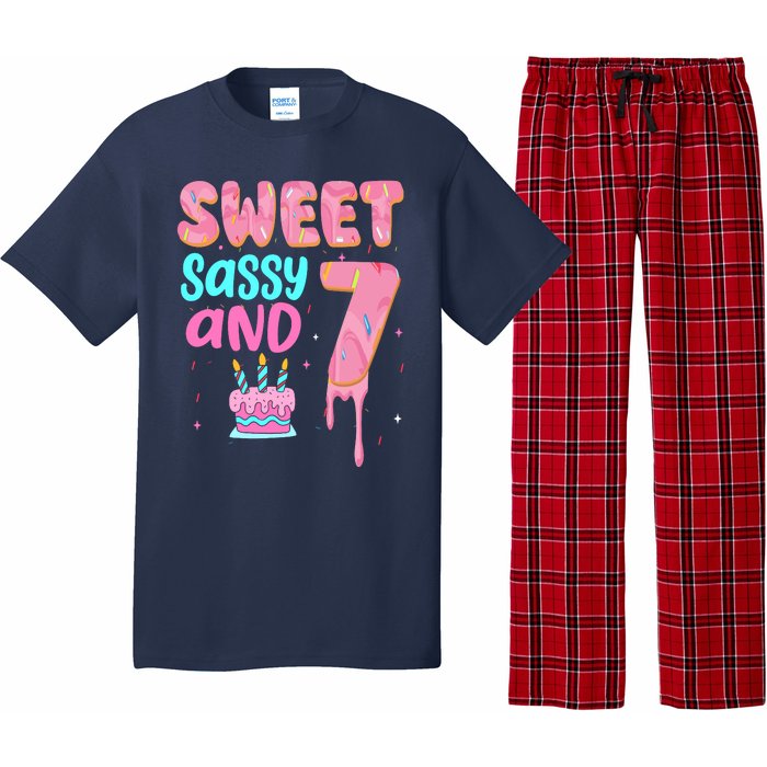 Sweet Sassy And Seven Birthday Girl Donut 7th Birthday Pajama Set