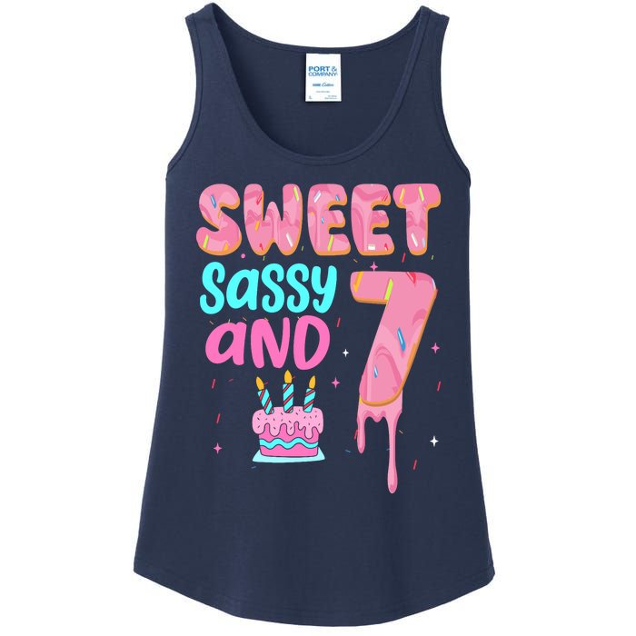 Sweet Sassy And Seven Birthday Girl Donut 7th Birthday Ladies Essential Tank