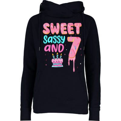 Sweet Sassy And Seven Birthday Girl Donut 7th Birthday Womens Funnel Neck Pullover Hood