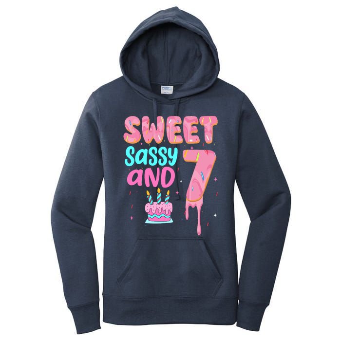 Sweet Sassy And Seven Birthday Girl Donut 7th Birthday Women's Pullover Hoodie