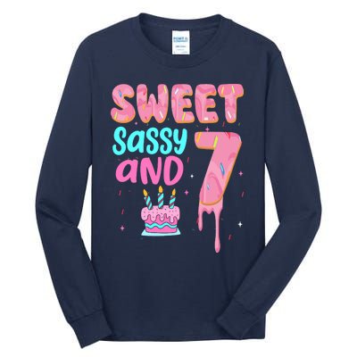 Sweet Sassy And Seven Birthday Girl Donut 7th Birthday Tall Long Sleeve T-Shirt