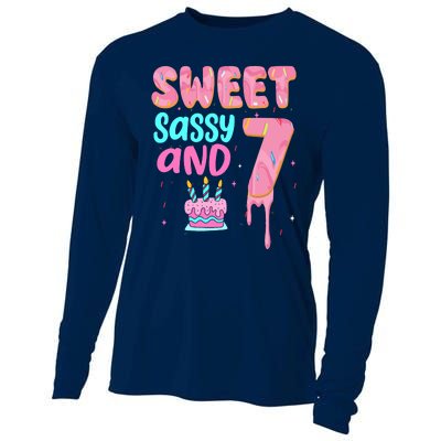 Sweet Sassy And Seven Birthday Girl Donut 7th Birthday Cooling Performance Long Sleeve Crew