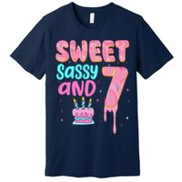 Sweet Sassy And Seven Birthday Girl Donut 7th Birthday Premium T-Shirt