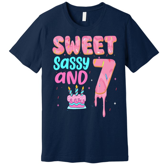 Sweet Sassy And Seven Birthday Girl Donut 7th Birthday Premium T-Shirt