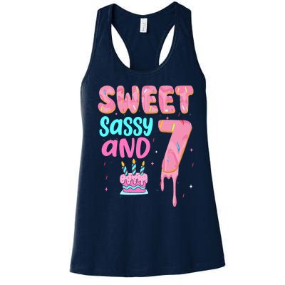 Sweet Sassy And Seven Birthday Girl Donut 7th Birthday Women's Racerback Tank