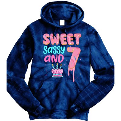 Sweet Sassy And Seven Birthday Girl Donut 7th Birthday Tie Dye Hoodie