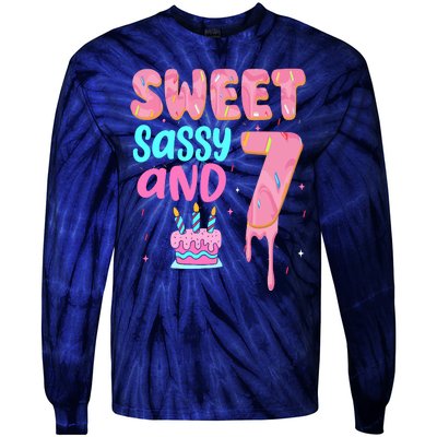 Sweet Sassy And Seven Birthday Girl Donut 7th Birthday Tie-Dye Long Sleeve Shirt