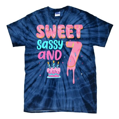 Sweet Sassy And Seven Birthday Girl Donut 7th Birthday Tie-Dye T-Shirt