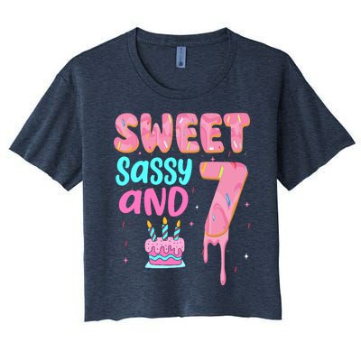 Sweet Sassy And Seven Birthday Girl Donut 7th Birthday Women's Crop Top Tee