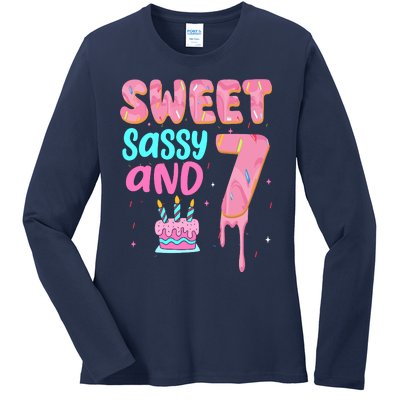 Sweet Sassy And Seven Birthday Girl Donut 7th Birthday Ladies Long Sleeve Shirt