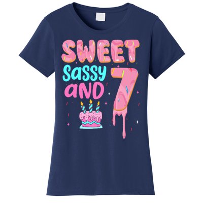 Sweet Sassy And Seven Birthday Girl Donut 7th Birthday Women's T-Shirt