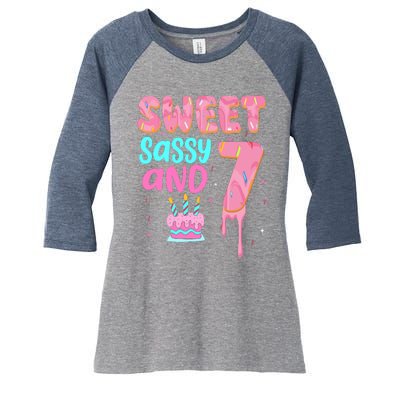 Sweet Sassy And Seven Birthday Girl Donut 7th Birthday Women's Tri-Blend 3/4-Sleeve Raglan Shirt