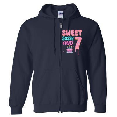 Sweet Sassy And Seven Birthday Girl Donut 7th Birthday Full Zip Hoodie