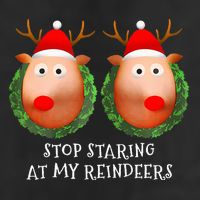 Stop Staring At My Reindeers Boobs Ugly Gag Xmas Sweater  7 Panel Mesh Trucker Snapback Hat