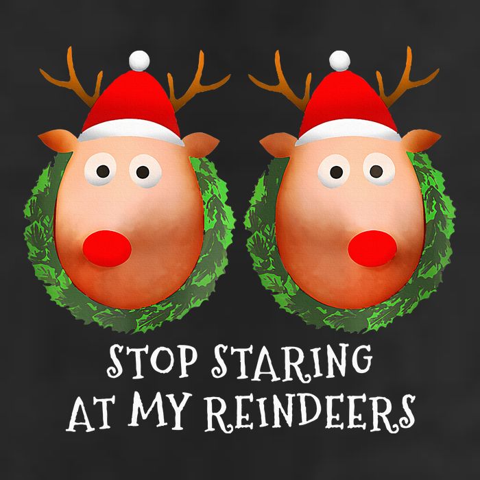 Stop Staring At My Reindeers Boobs Ugly Gag Xmas Sweater  7 Panel Mesh Trucker Snapback Hat