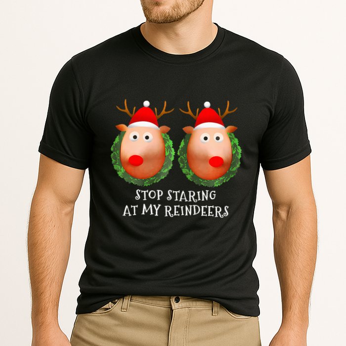 Stop Staring At My Reindeers Boobs Ugly Gag Xmas Sweater  Cooling Performance Crew T-Shirt