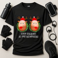 Stop Staring At My Reindeers Boobs Ugly Gag Xmas Sweater  Cooling Performance Crew T-Shirt