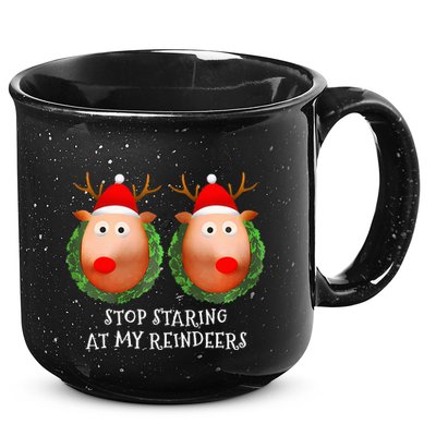 Stop Staring At My Reindeers Boobs Ugly Gag Xmas Sweater  15oz Campfire Ceramic Mug