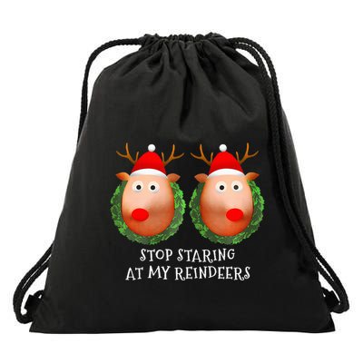 Stop Staring At My Reindeers Boobs Ugly Gag Xmas Sweater  Drawstring Bag