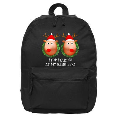 Stop Staring At My Reindeers Boobs Ugly Gag Xmas Sweater  16 in Basic Backpack