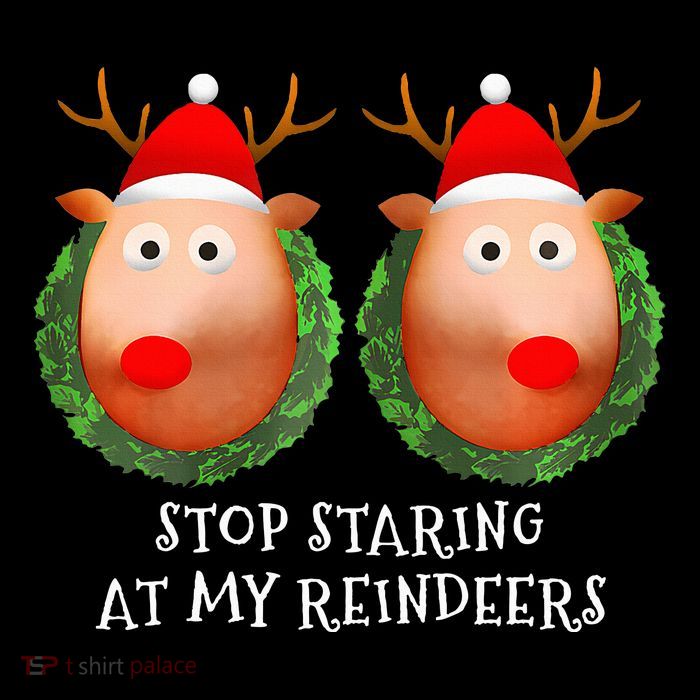 Stop Staring At My Reindeers Boobs Ugly Gag Xmas Sweater  Premium T-Shirt