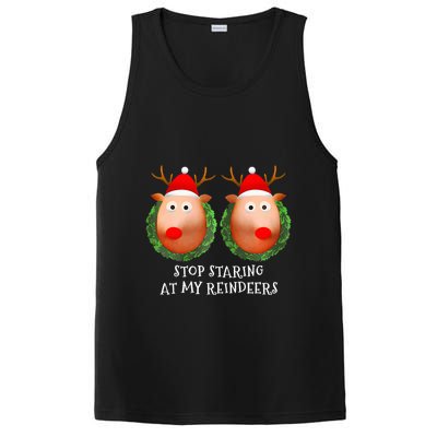Stop Staring At My Reindeers Boobs Ugly Gag Xmas Sweater  PosiCharge Competitor Tank