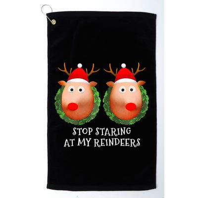 Stop Staring At My Reindeers Boobs Ugly Gag Xmas Sweater  Golf Towel