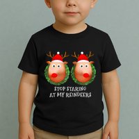 Stop Staring At My Reindeers Boobs Ugly Gag Xmas Sweater  Toddler T-Shirt