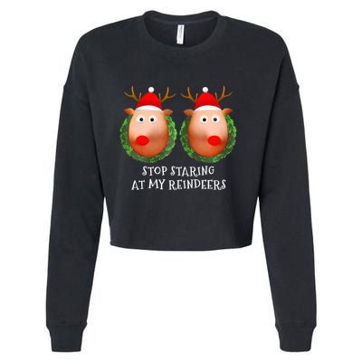 Stop Staring At My Reindeers Boobs Ugly Gag Xmas Sweater  Cropped Pullover Crew