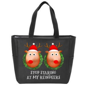 Stop Staring At My Reindeers Boobs Ugly Gag Xmas Sweater  Zip Tote Bag