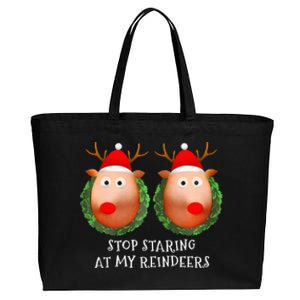 Stop Staring At My Reindeers Boobs Ugly Gag Xmas Sweater  Cotton Canvas Jumbo Tote