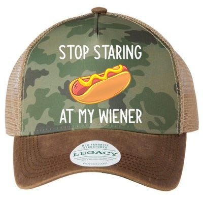 Stop Staring At My Wiener Funny Joke Sarcastic Legacy Tie Dye Trucker Hat