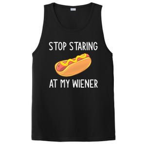 Stop Staring At My Wiener Funny Joke Sarcastic PosiCharge Competitor Tank