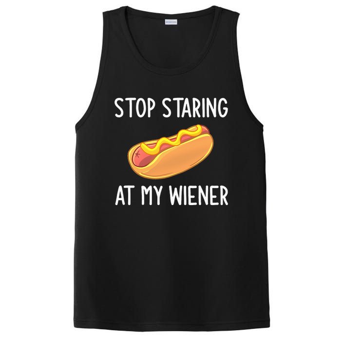 Stop Staring At My Wiener Funny Joke Sarcastic PosiCharge Competitor Tank