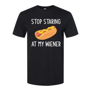 Stop Staring At My Wiener Funny Joke Sarcastic Softstyle CVC T-Shirt